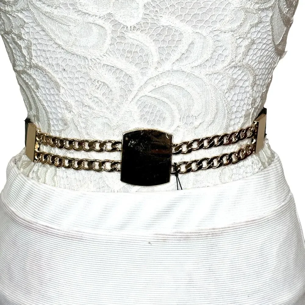Destiny Boutique Gold Chain Rhinestone Stretchy Belt Women Medium Large NWT